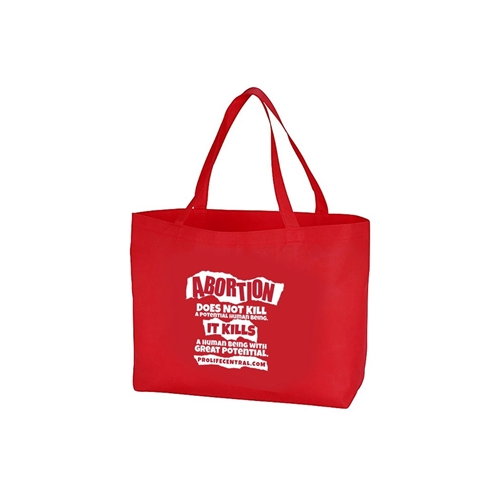 Picture of Abortion Doesn't Kill a Potential Human Being It Kills a Human Being With Great Potential (red) tote bag