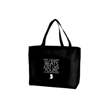 Picture of My Heart Beats Just Like Yours (black & white) tote bag