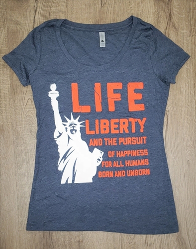 Picture of Women's Scoop neck-- Life, Liberty & the Pursuit of Happiness for ALL Humans Born and Unborn