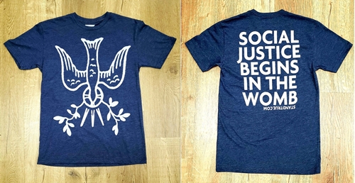 Picture of SOCIAL JUSTICE BEGINS IN THE WOMB navy (double sided) t-shirt